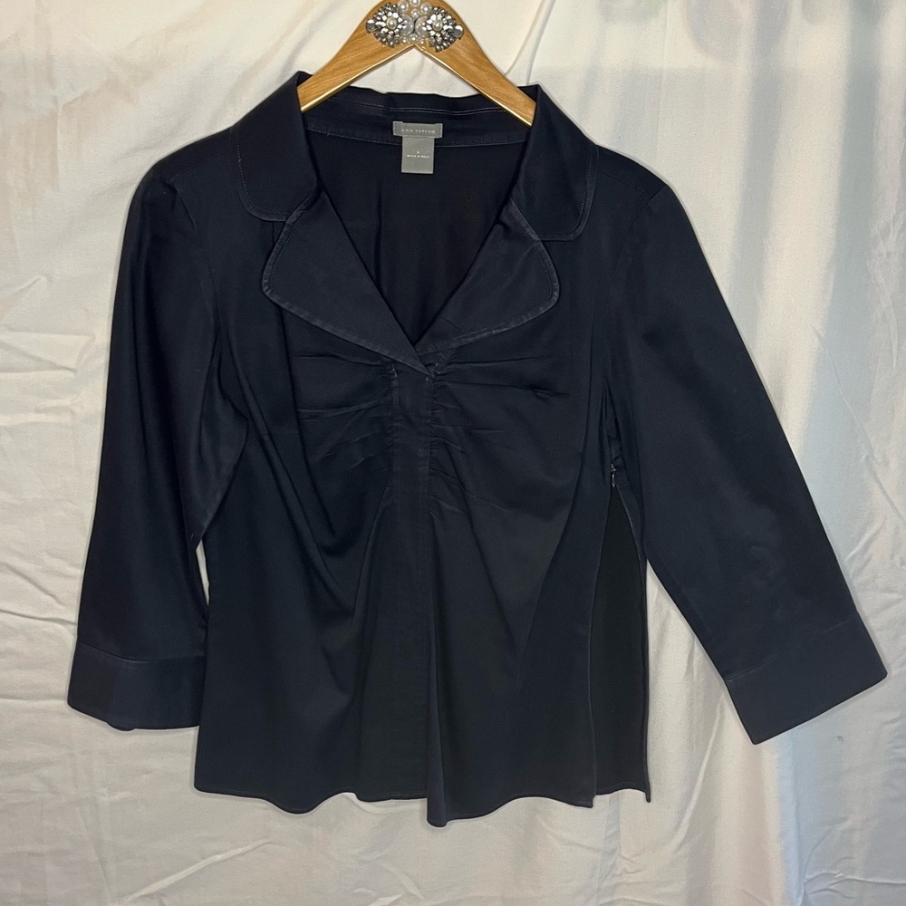 Ann Taylor Black Collar Blouse Top
